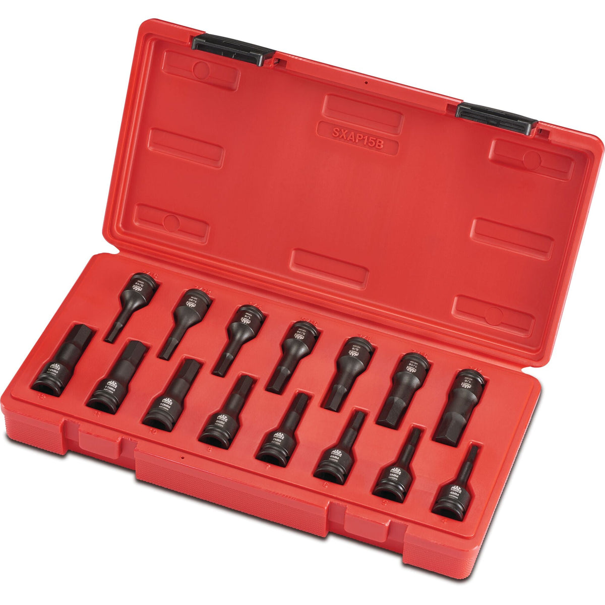 15-PC. Jeu de tournevis hexagonaux à impact 3/8"