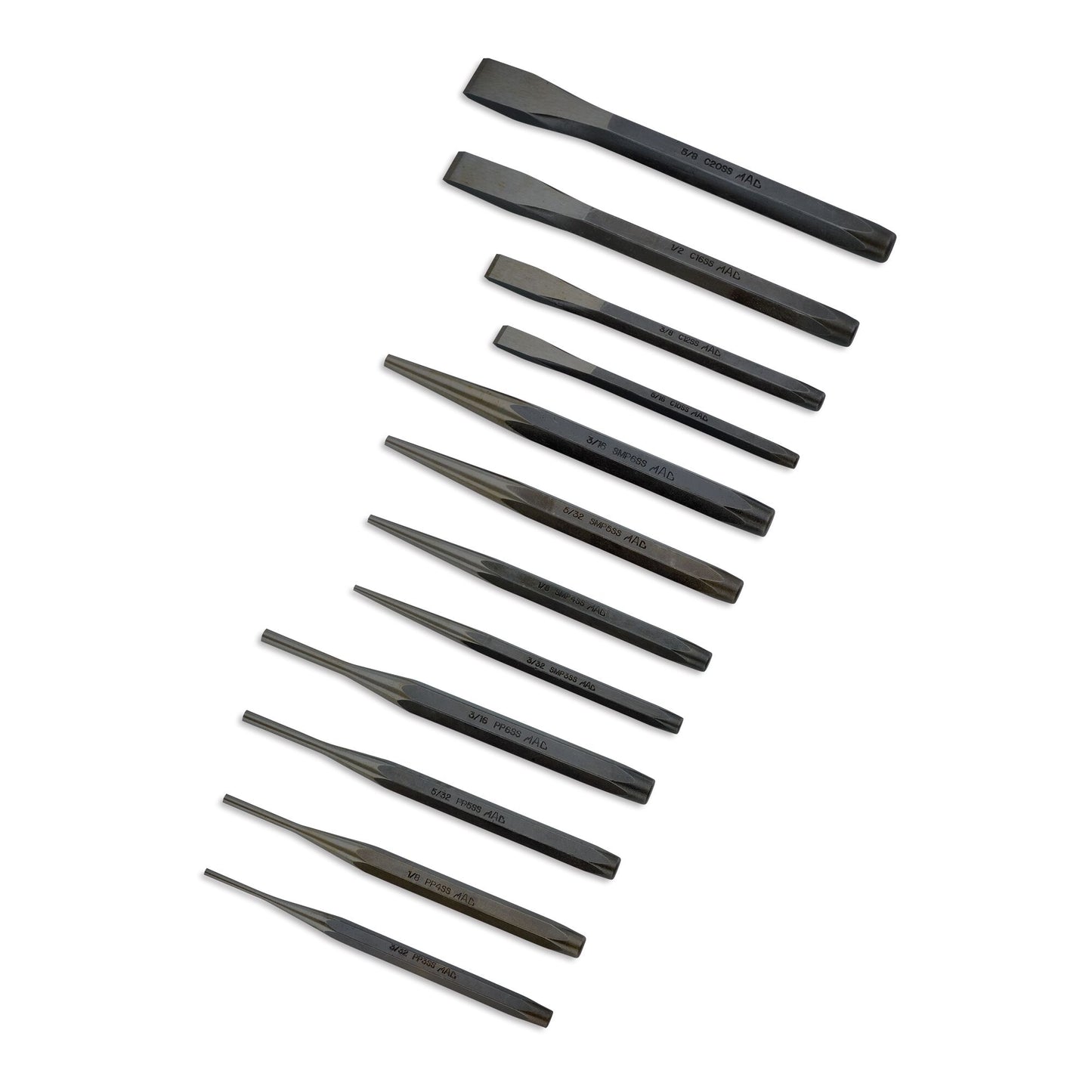 12-PC. Jeu de poinçons et burins avec jauge