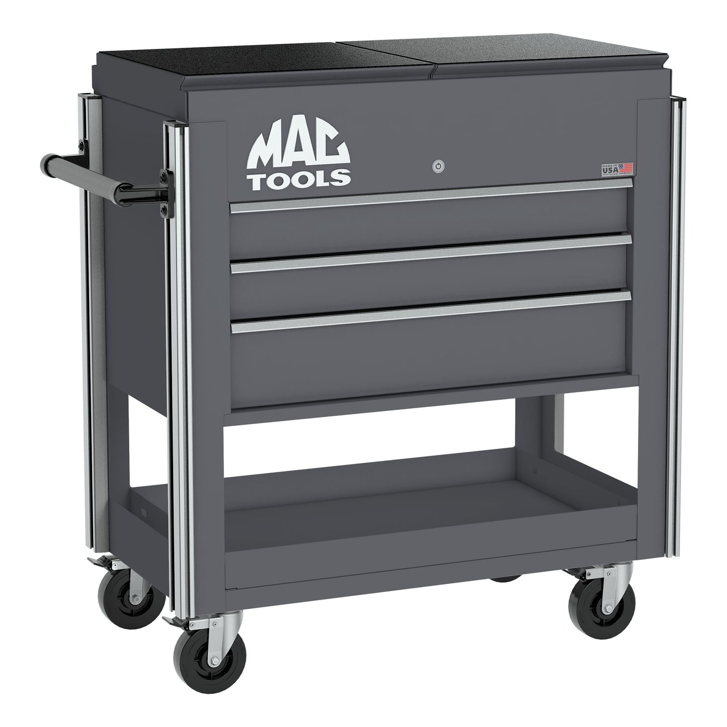3-Drawer Utility Cart w/ Split Sliding Lid - Carbon Gray