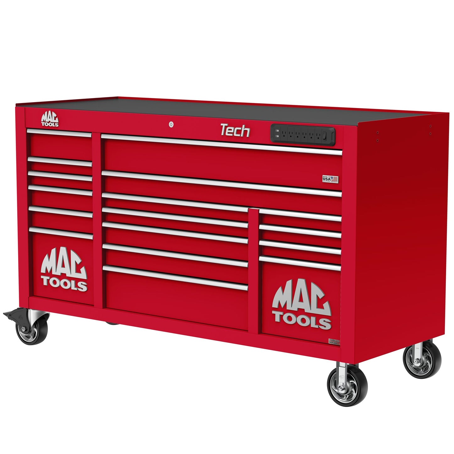 Tech™ Series 16-Drawer Workstation with PowerTech™ Drawer - Firebrick Red