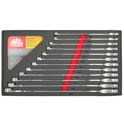 12-PC. Metric XL Double Box Flex Head Ratcheting Wrench Set - 12 pt.