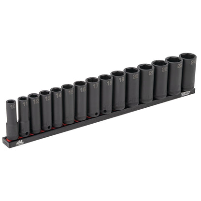 15-PC. Jeu de douilles à chocs profondes métriques à prise 3/8" - 6-PT.