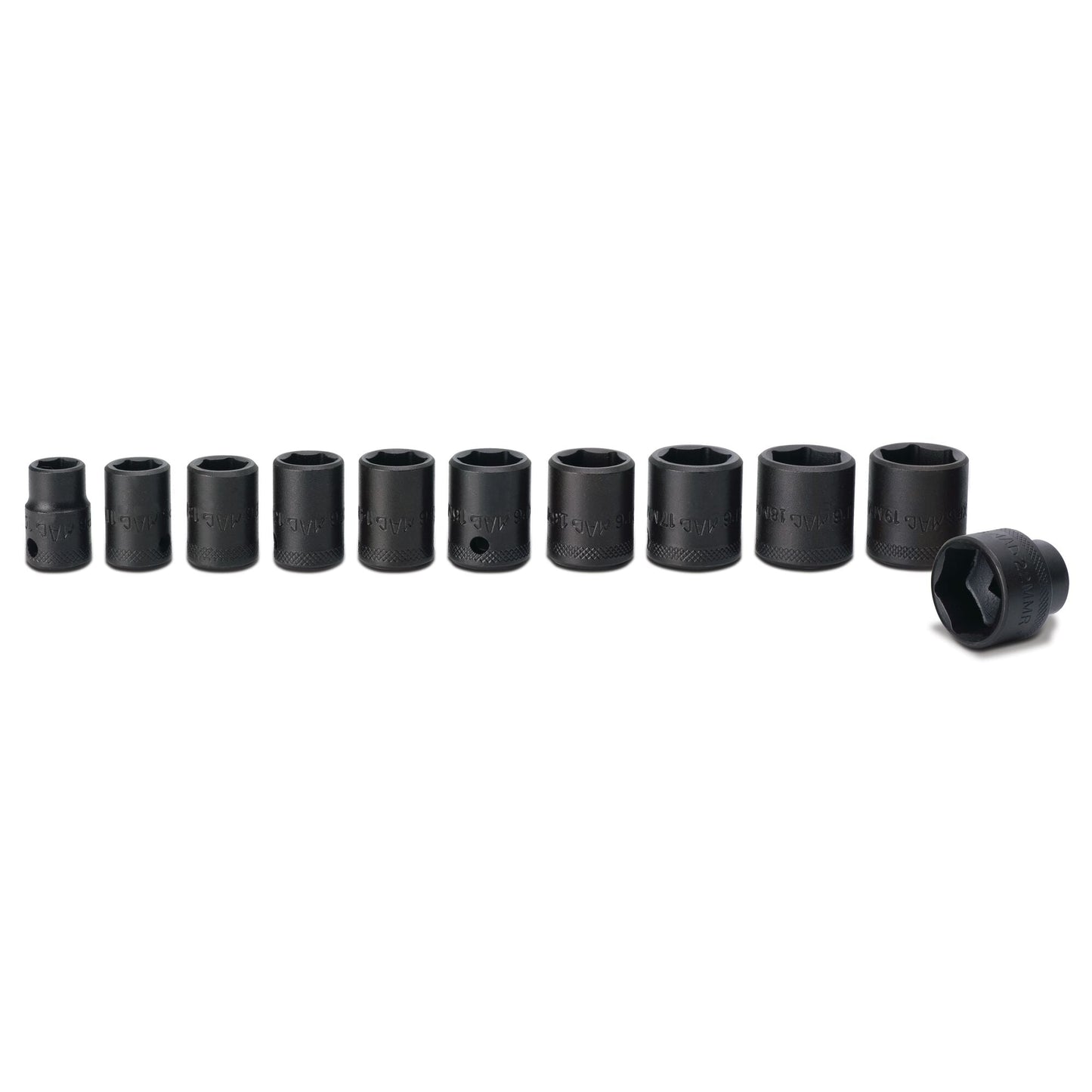 11-PC. Jeu de douilles à chocs métriques à prise 3/8" - 6-PT.