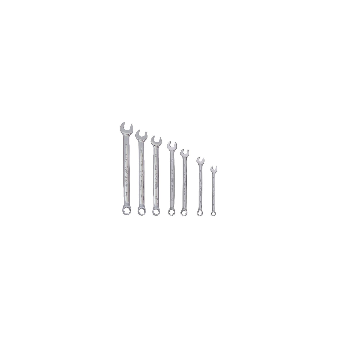 7-PC. SAE Knuckle Saver Combination Wrench Set - 6-PT.