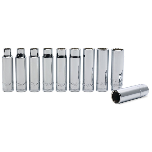 10-PC. Jeu de douilles profondes métriques à prise 1/2" - 12-PT.