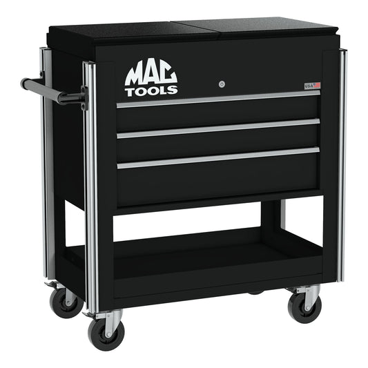 3-Drawer Utility Cart w/ Split Sliding Lid - Galaxy Black