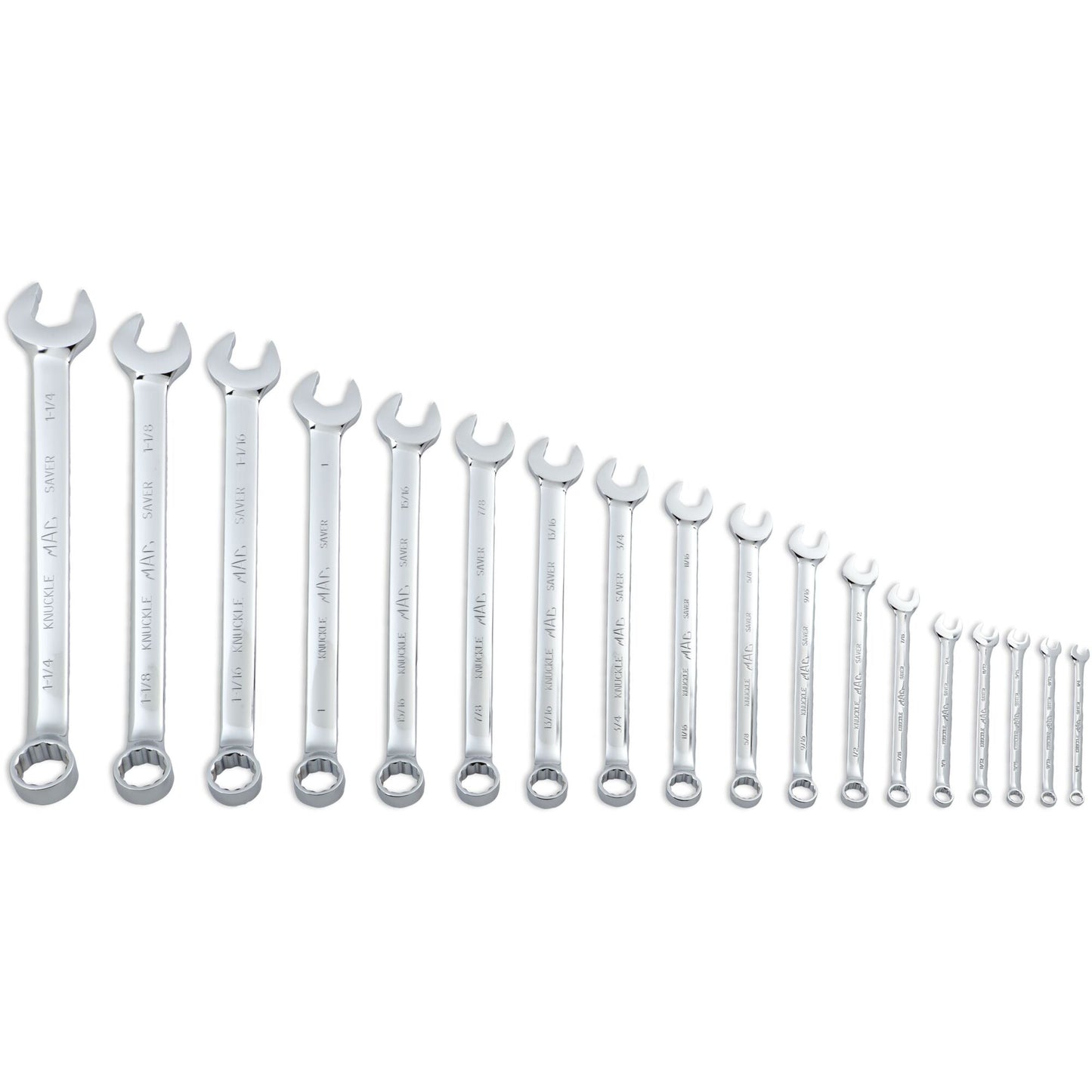 18-PC. SAE Knuckle Saver Combination Wrench Set - 12-PT.