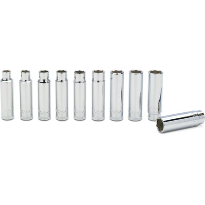 10-PC. 1/2" Drive Metric Deep Socket Set - 6-PT.