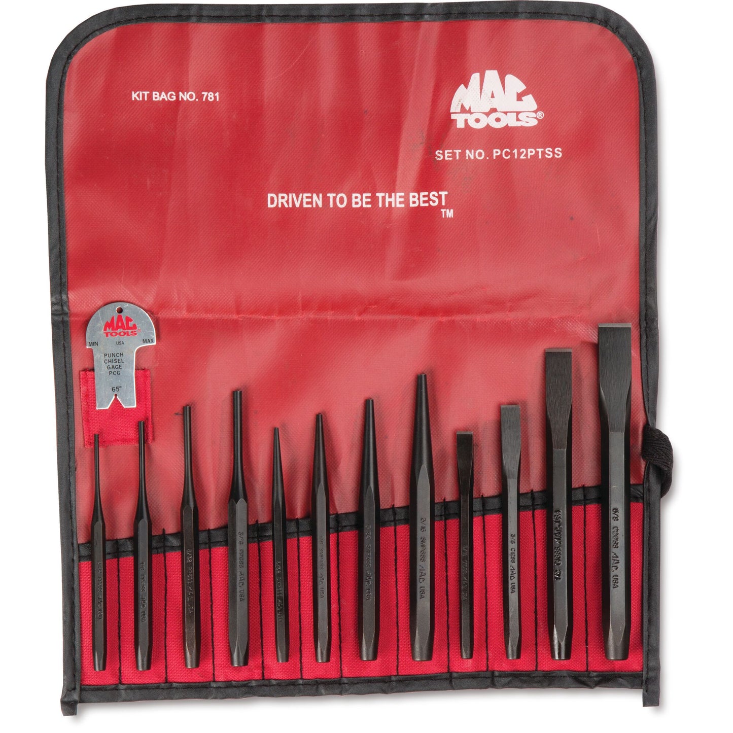 12-PC. Jeu de poinçons et burins avec jauge