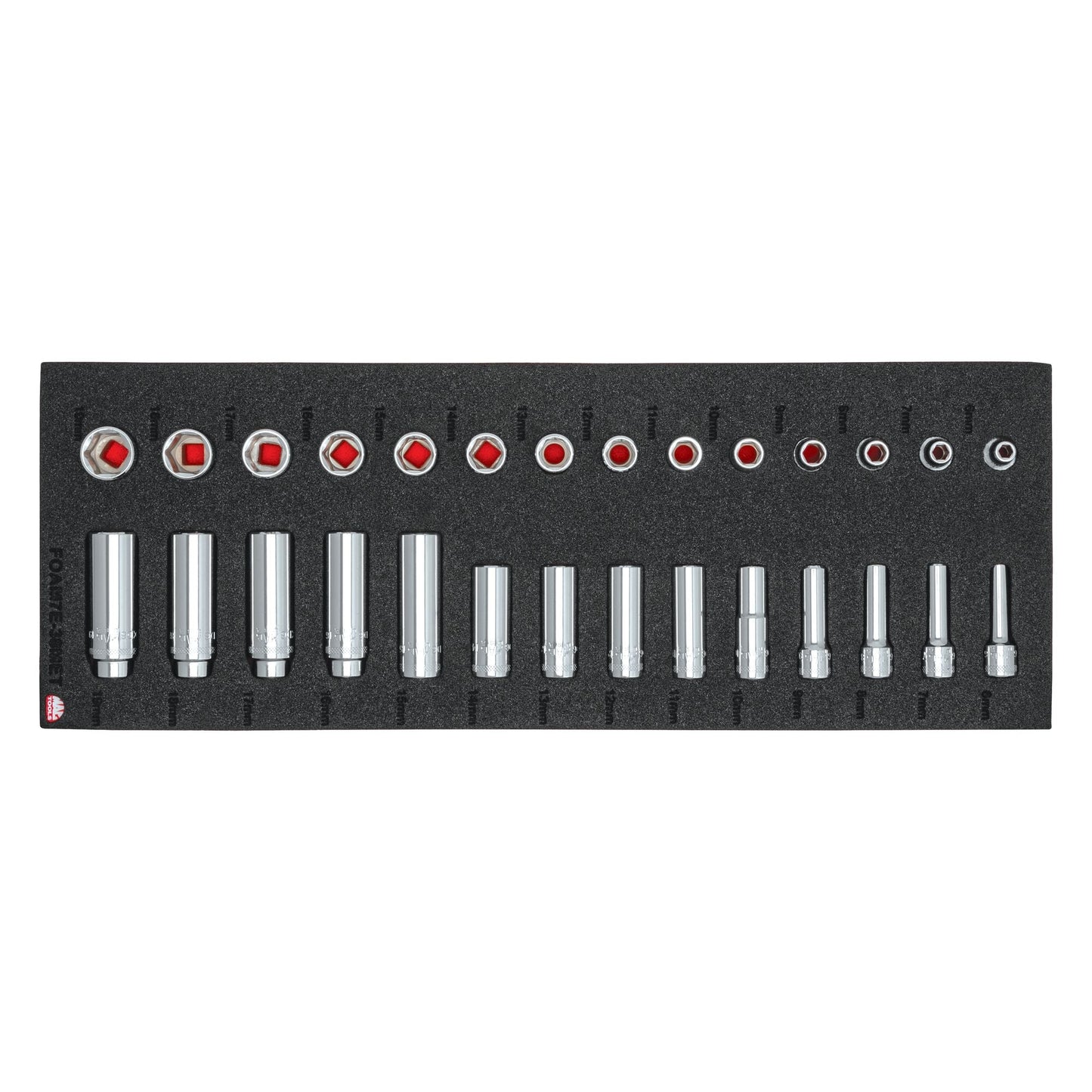 28-PC. Jeu de mousses pour douilles métriques à prise 3/8"