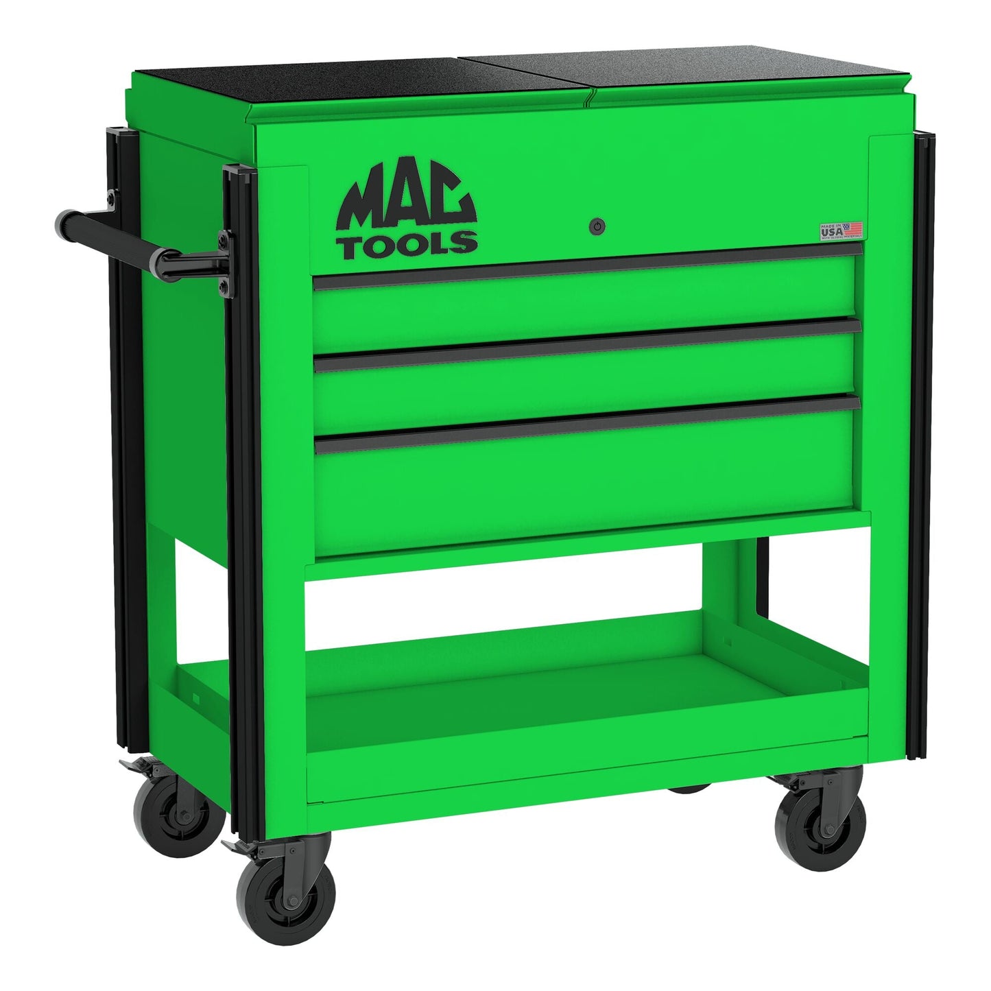 3-Drawer Utility Cart w/ Split Sliding Lid - Lime Green