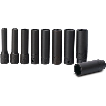 Socket Set, Deep Metric in Plastic Tray 1/4" Drive - 9-PC.