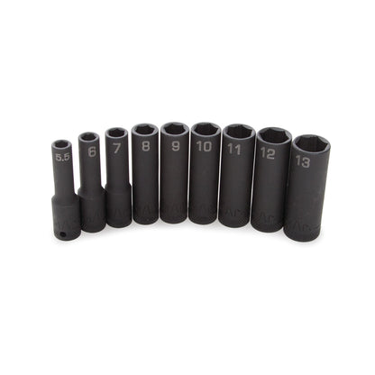 9-PC. Jeu de douilles antidérapantes à impact profond 1/4" - 6-PT.