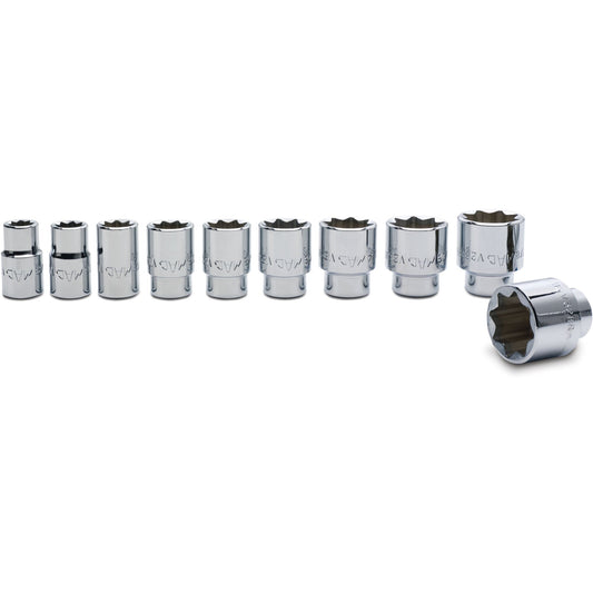 10-PC. Jeu de douilles SAE à prise 1/2 po - 8 pts.