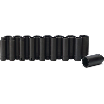 Socket Set, Deep/Extra Deep Impact Metric in Metal Tray 3/8" Drive - 17-PC.