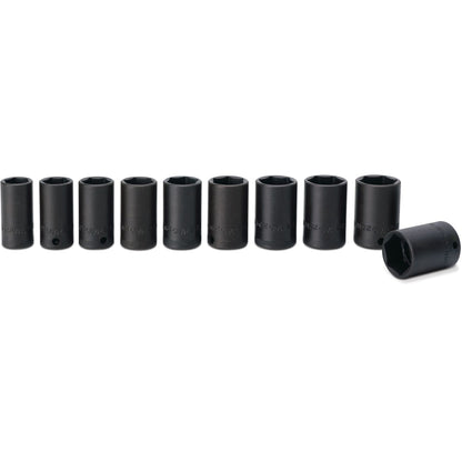 Socket Set, Intermediate Impact Metric in Metal Tray 3/8" Drive - 10-PC.