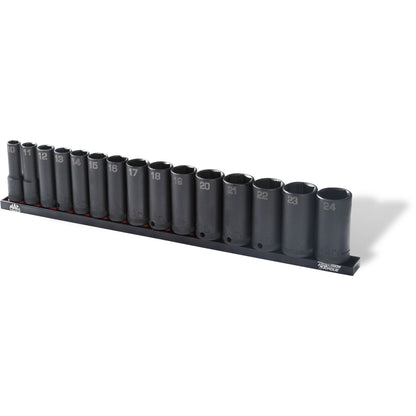 15-PC. Jeu de douilles à chocs profondes métriques à prise 3/8" - 6-PT.