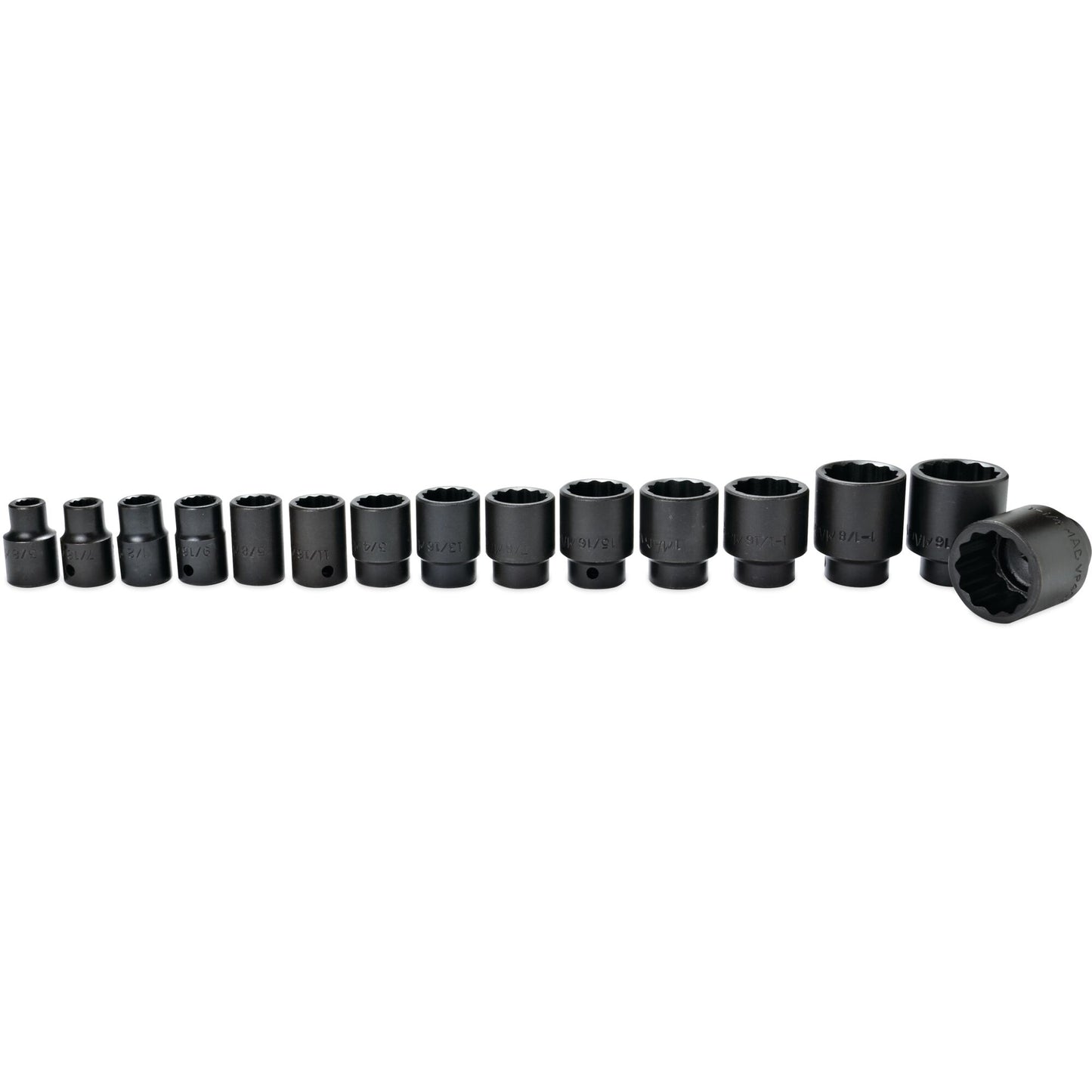 15-PC. Jeu de douilles à chocs SAE 1/2" - 12-PT.