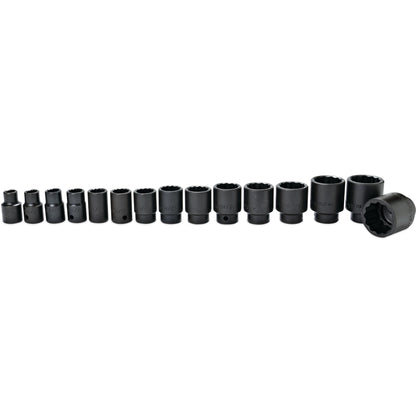 15-PC. Jeu de douilles à chocs SAE 1/2" - 12-PT.