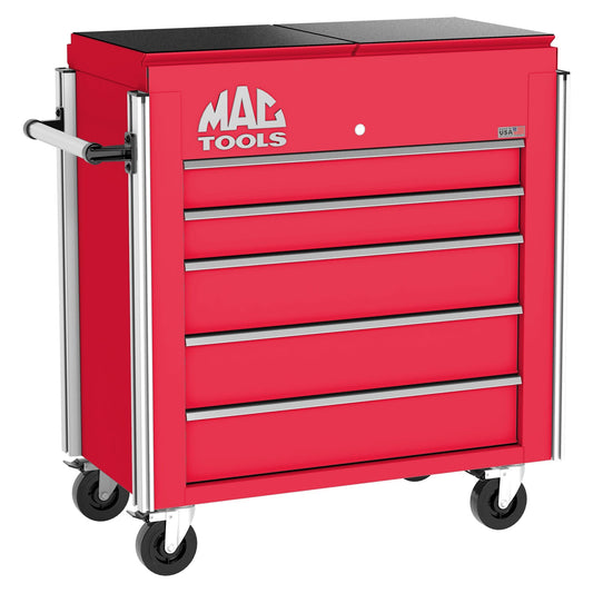 5-Drawer Utility Cart w/ Split Sliding Lid - Firebrick Red