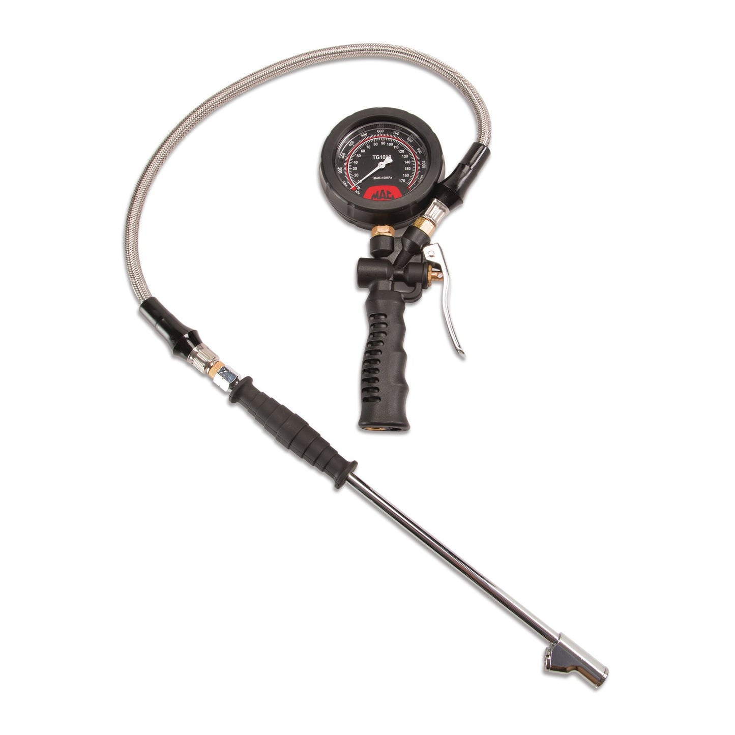 Jauge de gonflage de pneu analogique avec mandrin allongé de 14"