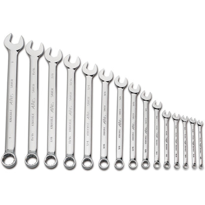 15-PC. SAE Knuckle Saver Combination Wrench Set - 12-PT.