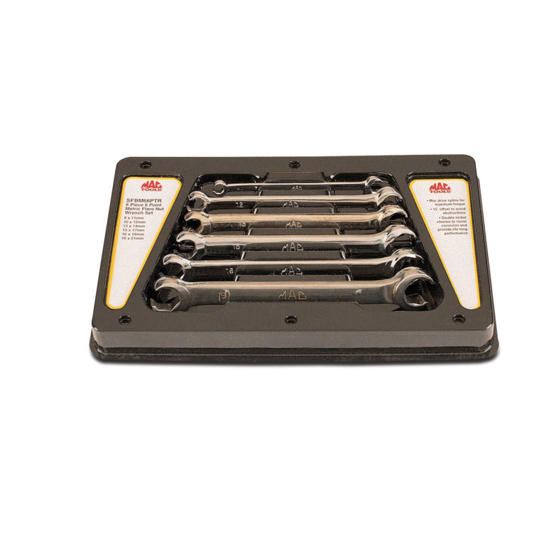 6-PC. Metric Double-End Flare Nut Wrench Set - 6-PT.