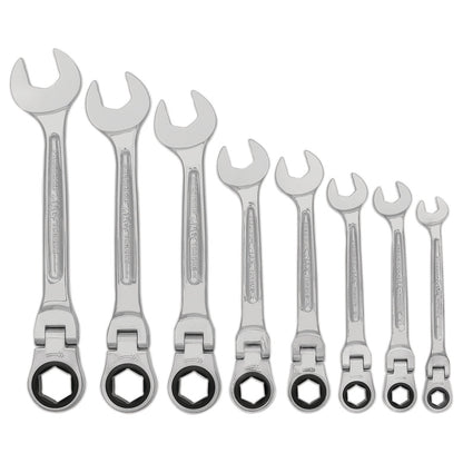 8-PC. SAE Flexible-Head Ratcheting Combination Wrench Set - 6-PT.