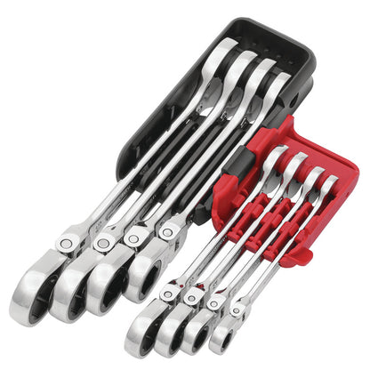 8-PC. SAE Flexible-Head Ratcheting Combination Wrench Set - 6-PT.