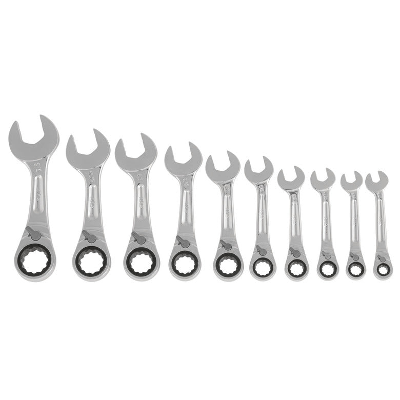 10-PC. SAE Stubby Reversible Ratcheting Wrench Set - 12-pt.